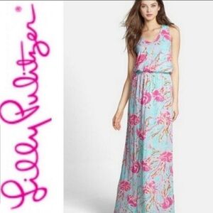NWT Lilly Pulitzer Jellies Be Jammin Sleeveless Maxi Dress, Aqua and Pink, L